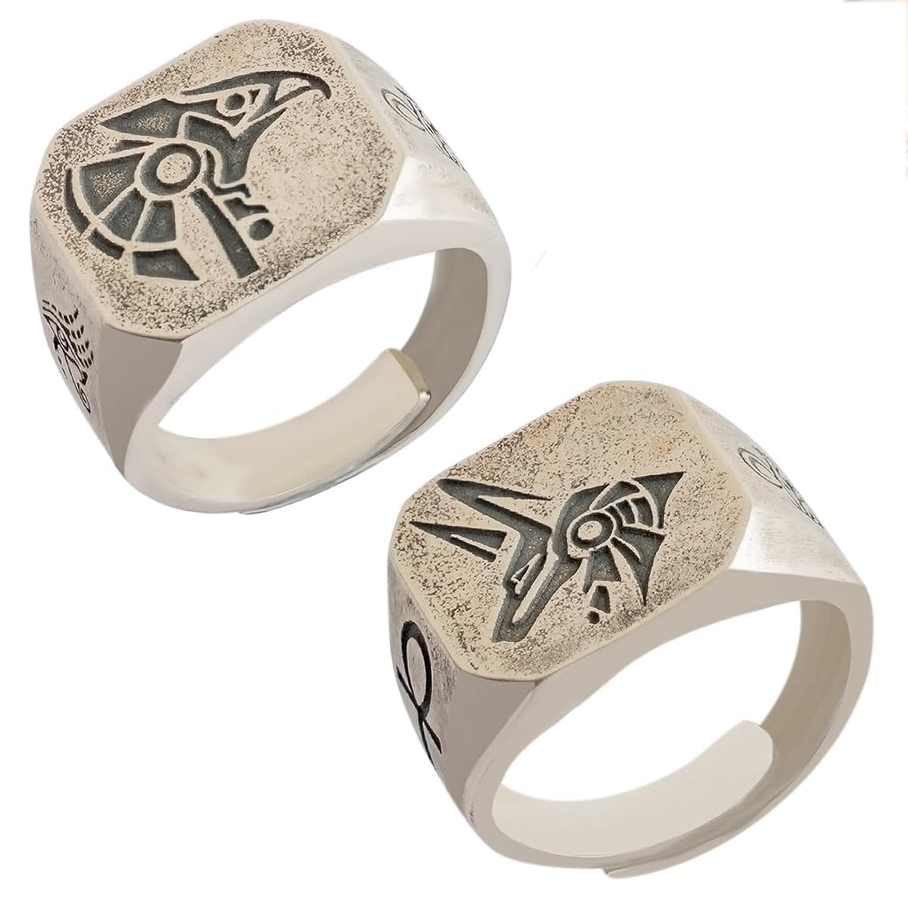 SANNIDHI 2pcs Vintage Open Ring Fashion Ancient Egypt Metal Rings Alloy Carving Rings The Eye of Horus Symbol Ring Anubis Engraved Ring Adjustable Open Ring for Men SANNIDHI 2pcs Vintage Open Ring Fashion Ancient Egypt Metal Rings Alloy Carving Rings The Eye of Horus Symbol Ring Anubis Engraved Ring Adjustable Open Ring for Men